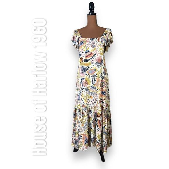 House of Harlow 1960 Molly Ivory Maxi Dress Boho Prairie Printed Women’s Small - Picture 1 of 10